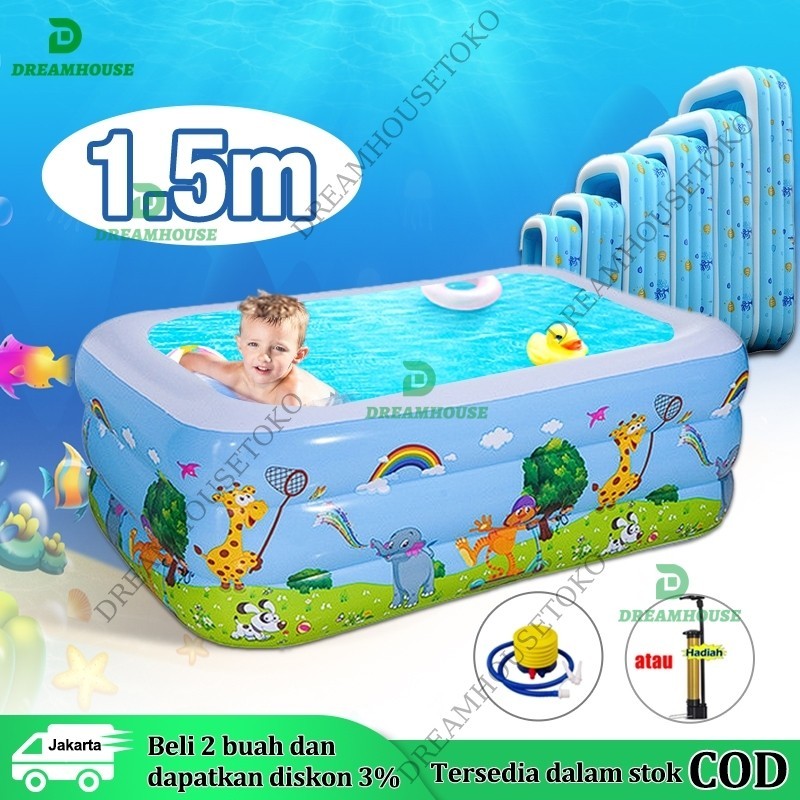 【1.5m+Pompa】Kolam Renang Anak Jumbo 3Rings Kolam Renang Keluarga Tiup Besar Family Inflatable Swimmi