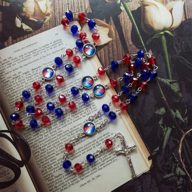 Catholic Rosary Crystal Beads Necklace Holy Jesus for Baptism