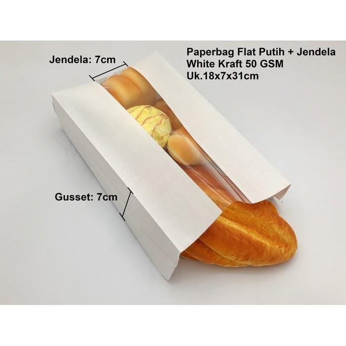 

50 PCS PaperBag Putih 18x7x30 XL+ Jendela bakery kue roti