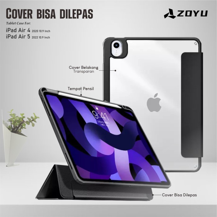 Case iPad Air 5 M1 I iPad Air 4 Casing Pensil Cover Dilepas Trasparan