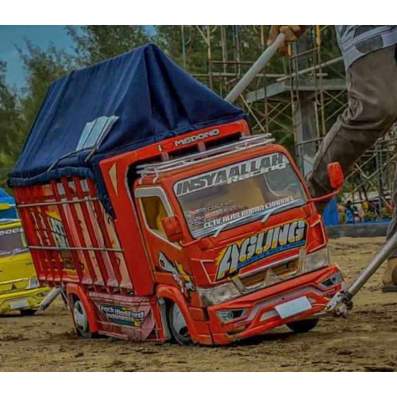 COD miniatur truk oleng kayu asli permata agung merah asli oleng gasruk mainan anak kekinian
