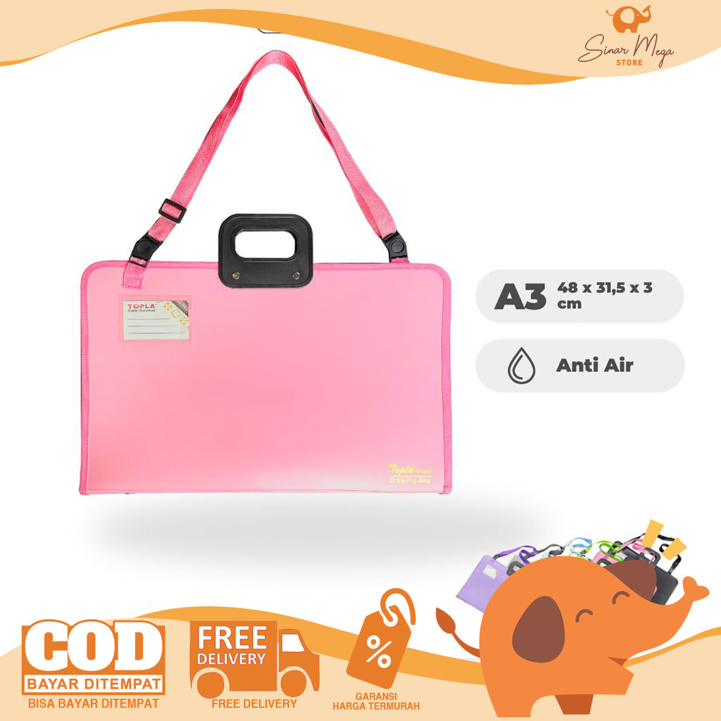 

TOPLA Drawing Bag DB-1930 Tas Map Portofolio Zipper Art Bag A3 Warna Pastel Murah