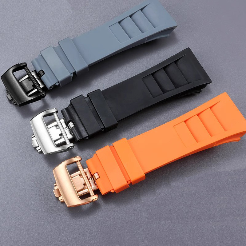 25mm Watchbands For Richard Mille Rm011 Convex Interface Replace Original Rubber Silicone Fold Buckl