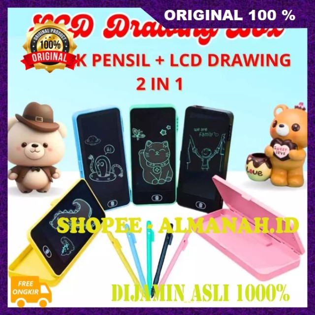 

[BISA COD] Kotak Pensil LCD 2 in 1 Kotak Pensil dan Papan Coret Tempat Pensil LCD Drawing Kotak Pensil Drawing Pad ASLI