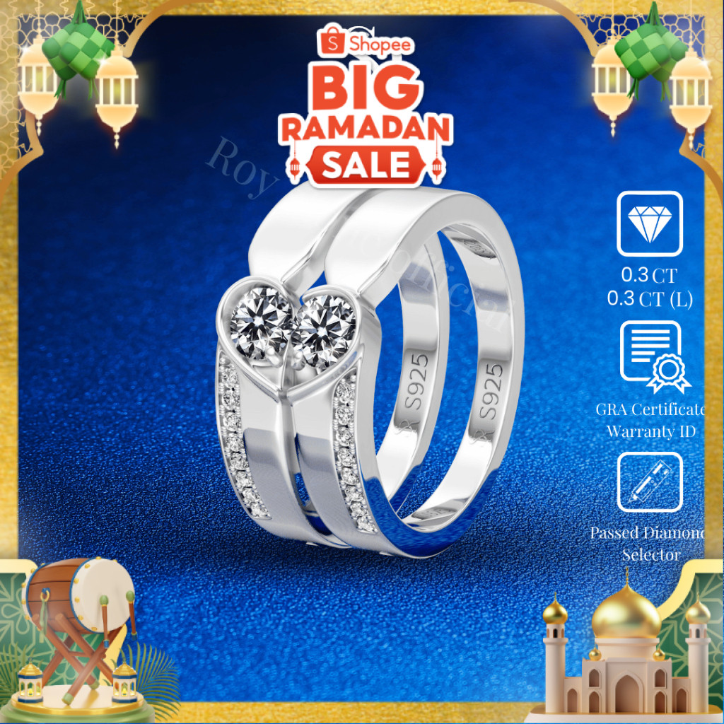 RoyStone - Cincin Wanita Moissanite Sertifikat GRA Original Lapis Emas 18K - Couple Love Ring 1PCS