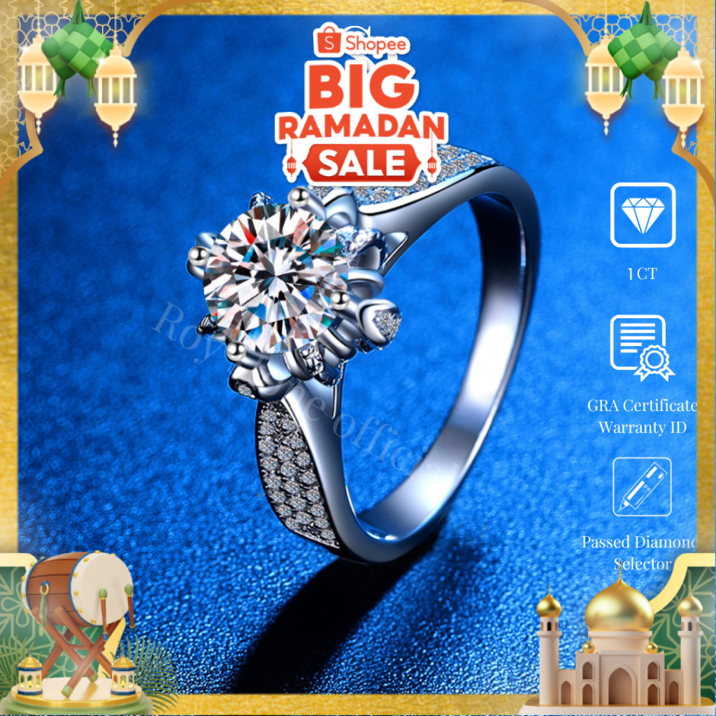 RoyStone - Cincin Wanita Moissanite Sertifikat GRA Original Lapis Emas 18K - Tivani Ring