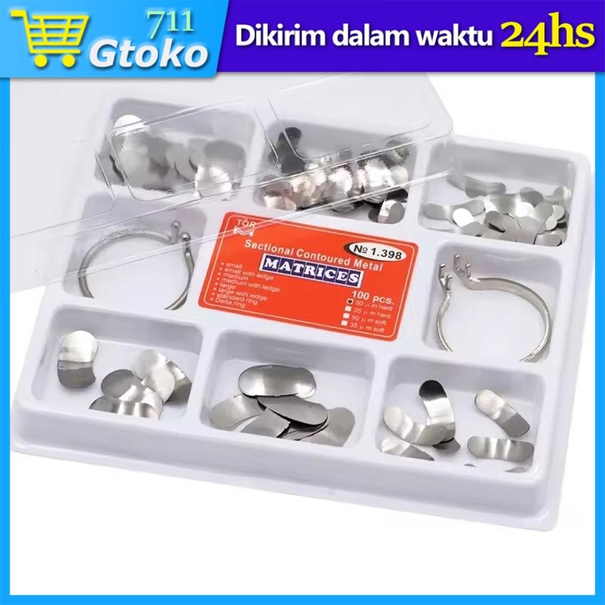 100Pcs/Set Dental Saddle Matrik Sectional Contoured Matrix Metal Ginjal Band Gigi Universal
