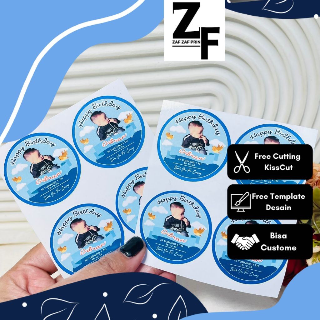 

ZAF 2-4 Stiker Vinyl Ulang Tahun Anak Anti Air Bulat Label Sticker Undangan Happy Birthday