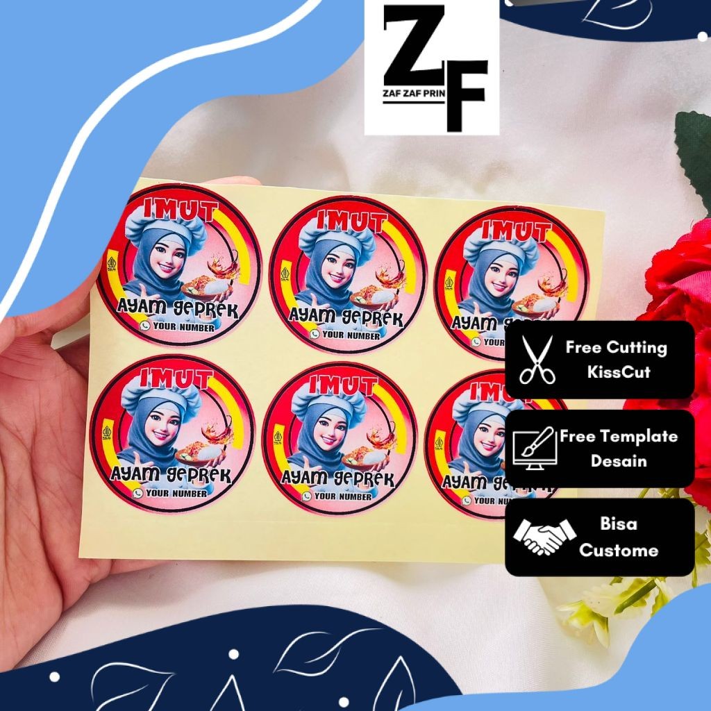 ZAF  Sticker Catering Ayam Geprek Stiker Free Desain Custom Nama Label Box Kardus Packaging