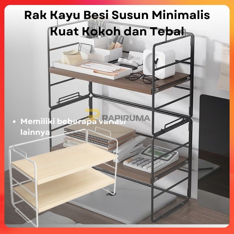 Rak Buku 1 Dan 2 Tingkat  / Rak Laptop Organizer / Rak Kayu Besi Susun Multifungsi / Rak Belajar