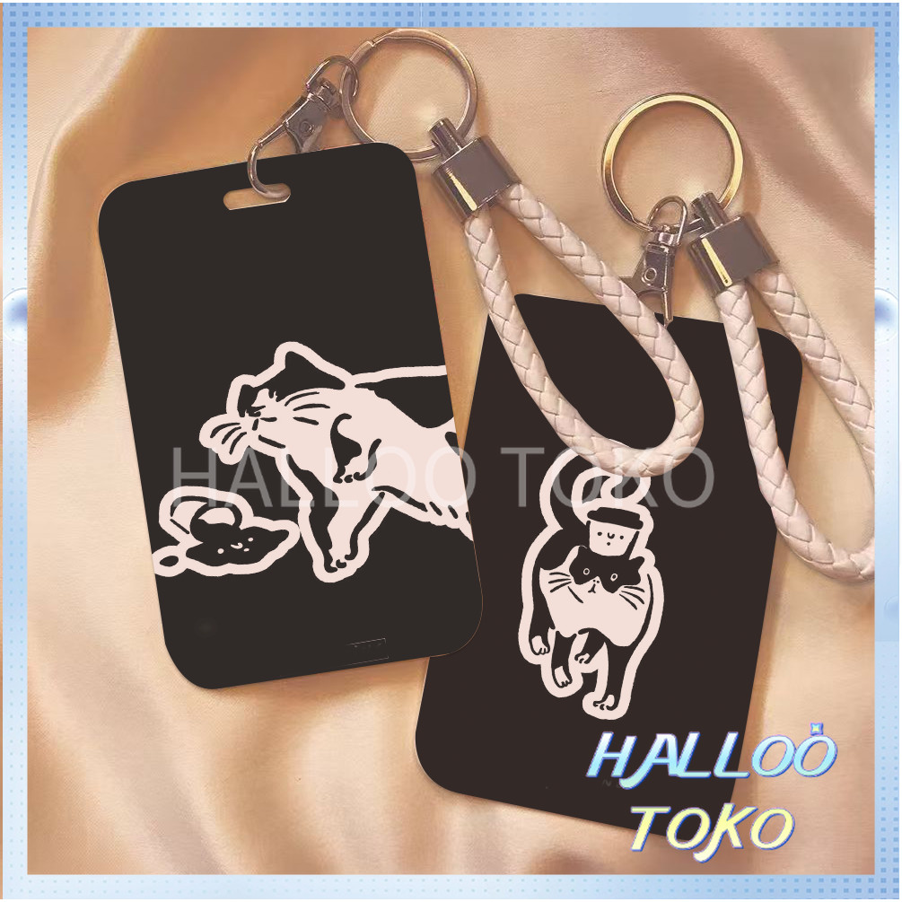 

ID CARD HOLDER MOTIF KAWAII TEMPAT KARTU PHOTOCARD PHOTO CARD Pelindung + Tali,Gambar dengan gaya minimalis berwarna hitam