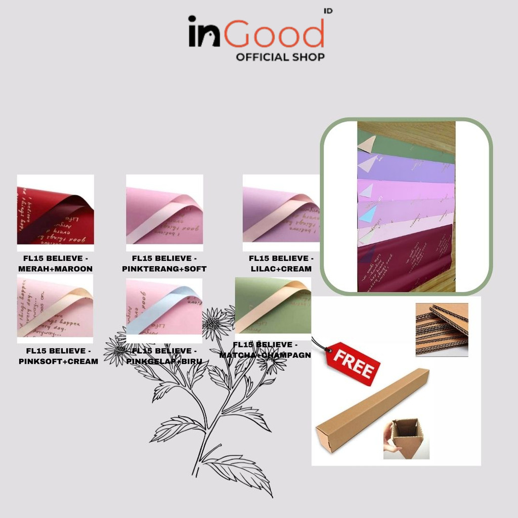 

IN GOOD - (5 LEMBAR) - FL15 BELIEVE Kertas Bunga Paper Buket Motif Tulisan Text Florist Cellophane