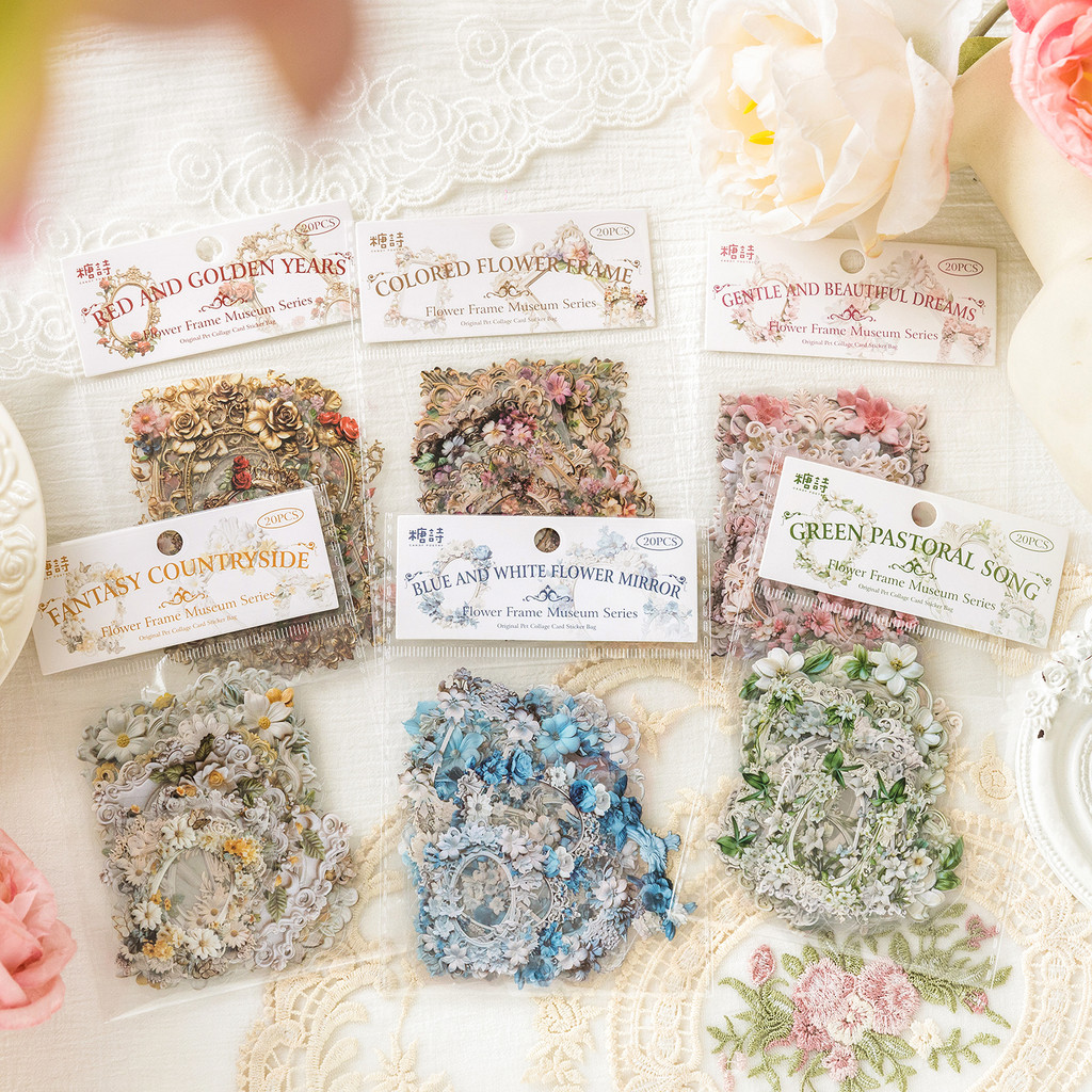 

TIANZI 20pcs/pack Stickers Flower Frame Transparent DIY Decorative Scrapbooking Material Collage Sticker Journal Aesthetic