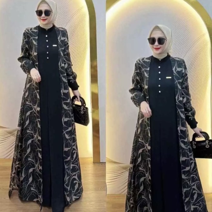 Gamis Jumbo Inner + Outer (teisah)  Size L XL XXL XXXL 4L - Hitam, L