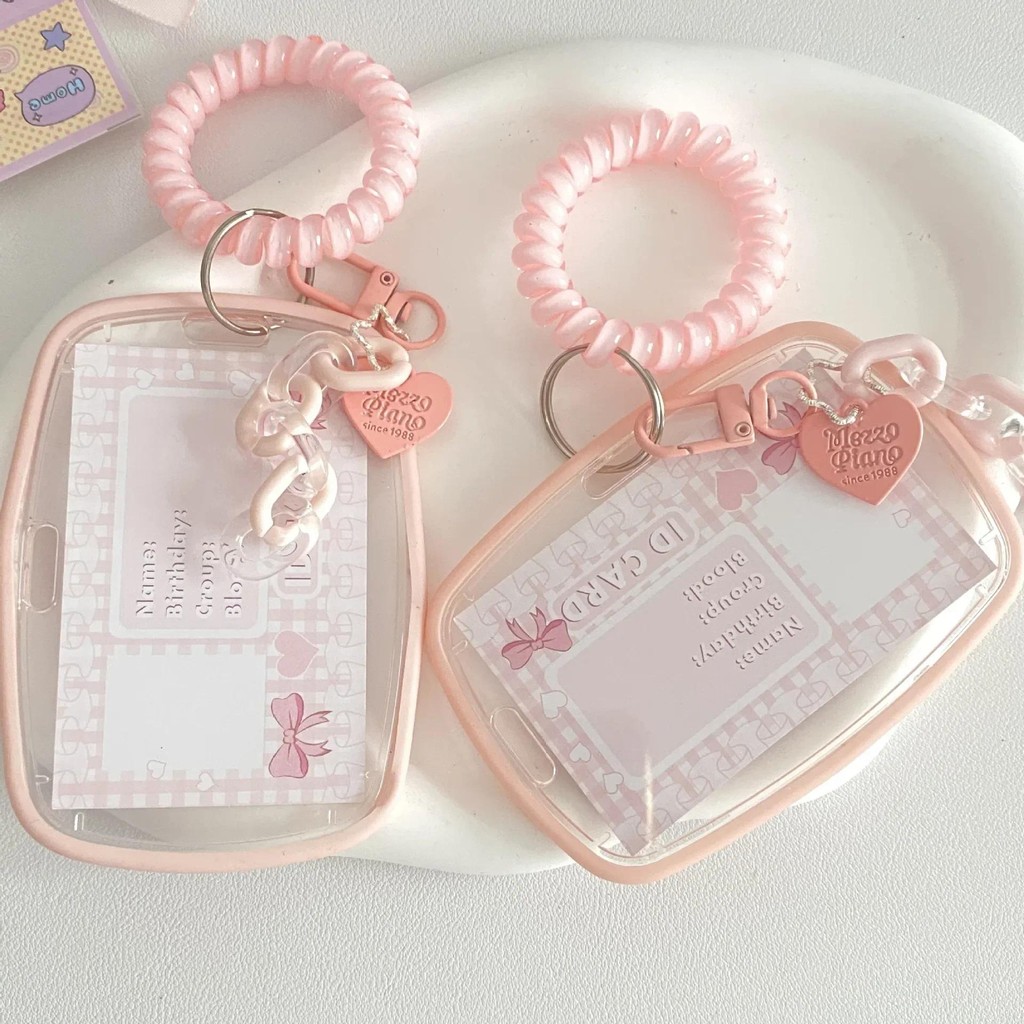 

Pink Color Photocard Holder Korean Fashion Solid Color Kpop Idol Photo Card Organizer Kawaii Student Card Holder with Pendant