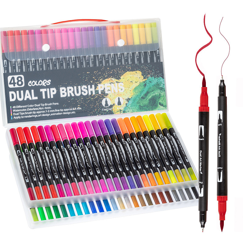 

Dual Tip Brush Pens: Felt Tip Pen Set 12/24/36/48/60/70/100/120 Colors Colouring Pens Art Markers,Fineliner Tip Brush Marker