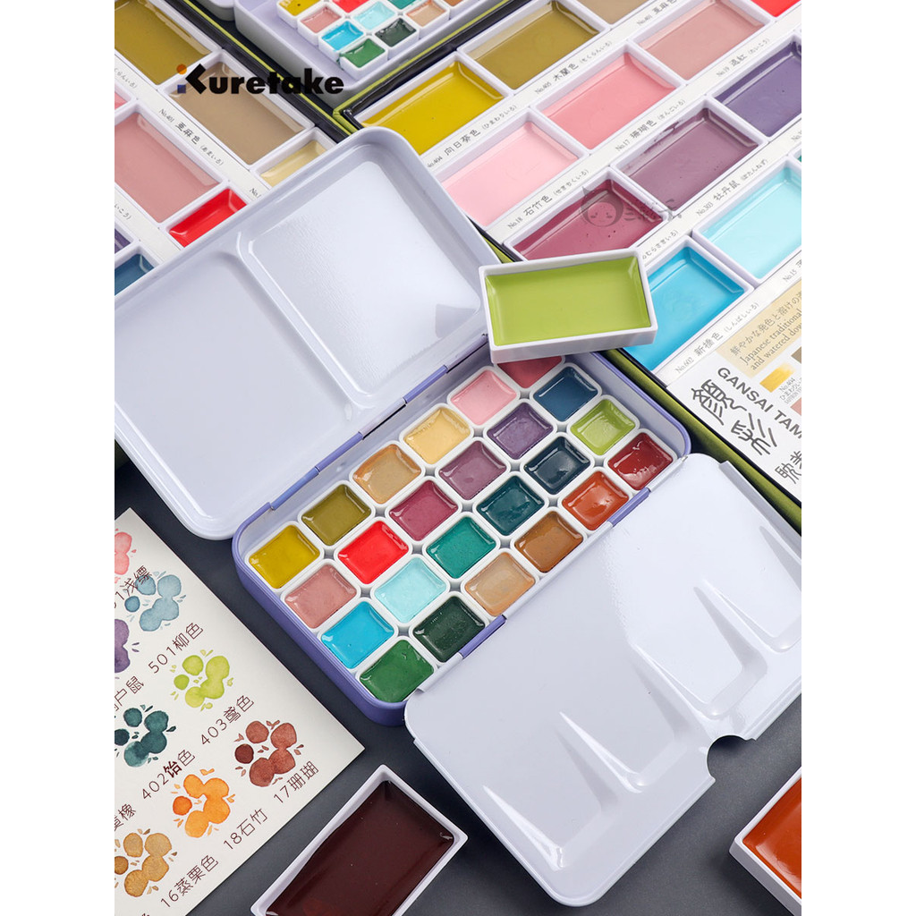 

Japan KURETAKE limited spring color watercolor paint 24 colors vintage fixed Chinese paint watercolor set art supplies