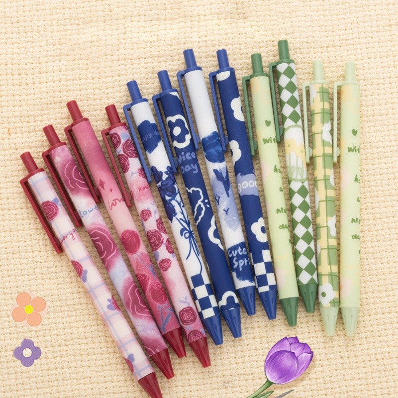 

4pcs Pulpen Gel Tinta Hitam 0.5mm Portable Motif Bunga Untuk Pelajar