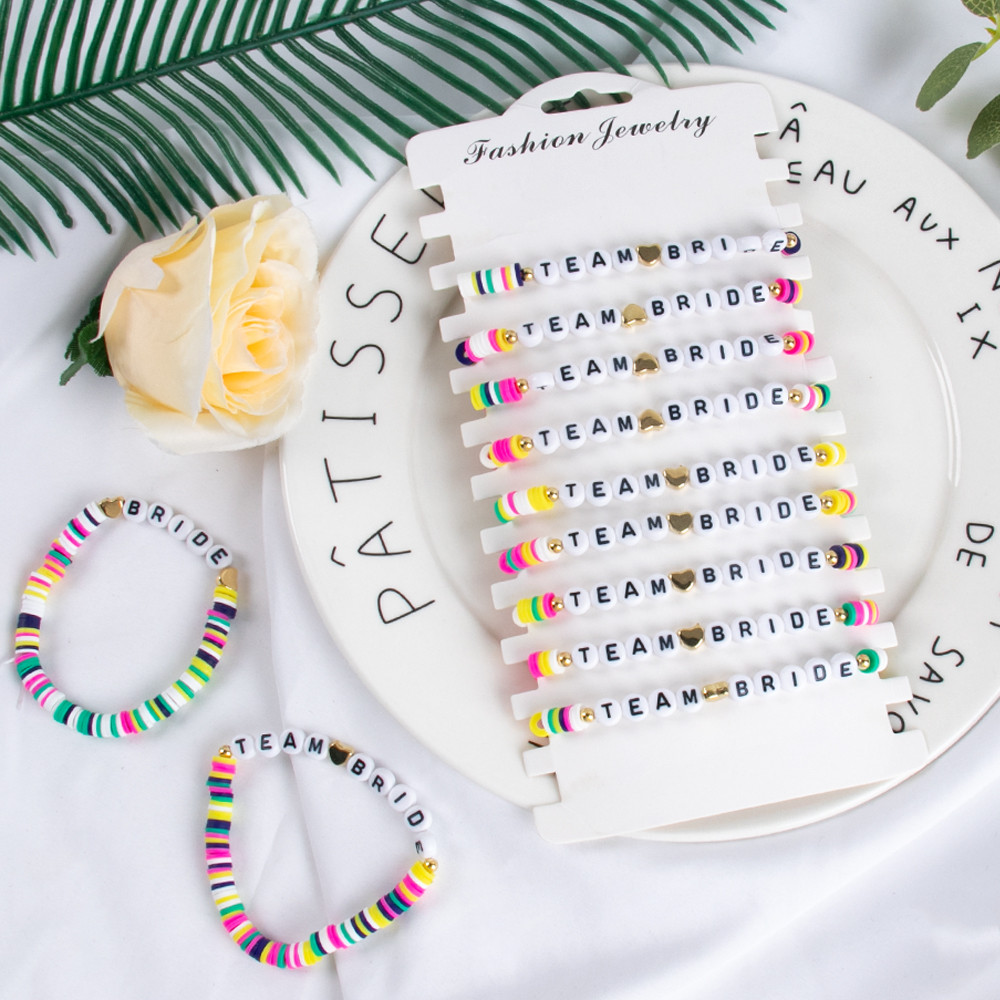 

12pcs Bachelorette Party Favor Handmade team bride Beaded Stretch Bracelet Bridesmaid proposal gifts Bridal Shower Wedding Party