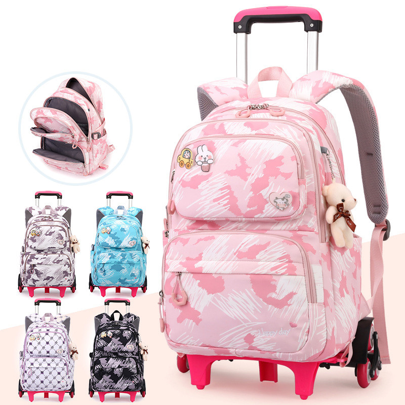 Rolling Wheeled Backpack Students Backpack For Girls Trolley Bag Cute Soolbag ildren Sool bag with W