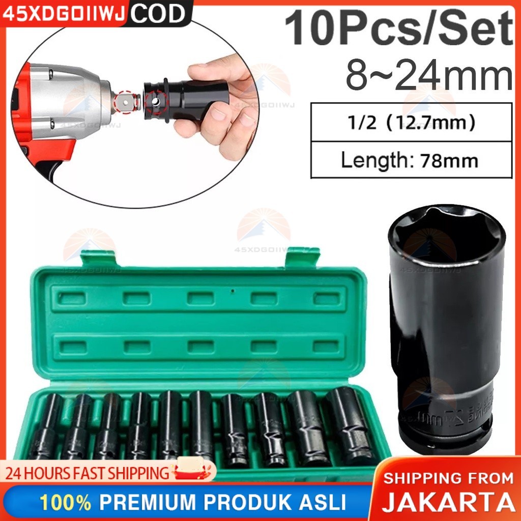 10Pcs Mata Socket 1/2‘’ 8-24mm Impact Kunci Socket/Kunci shock Impact socket set/Impact sock impact 