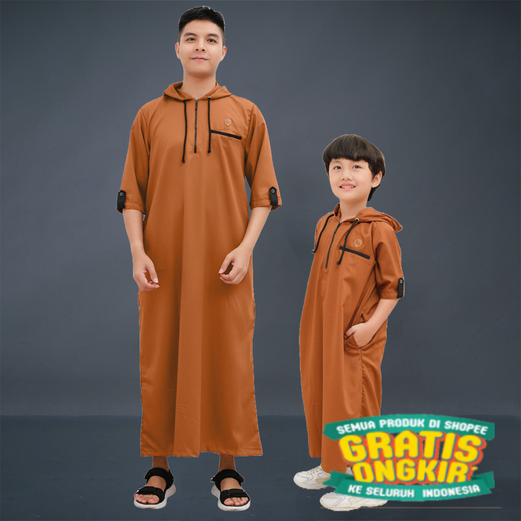 Kawan Muslim - Jubah Hoodie Gamis Couple Ayah Anak Laki Laki Premium Warna Biru Navy Modern Bahan Ad