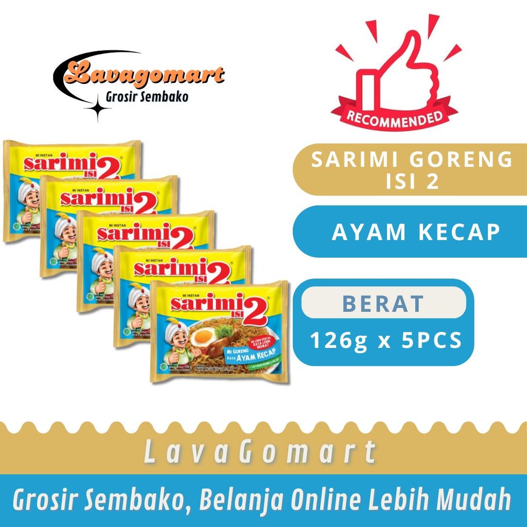 

SARIMI GORENG ISI 2 AYAM KECAP 126g - 5PCS - LAVAGOMART- BANDUNG