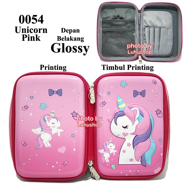 

[New]Promo Pencil case tempat Pensil Hardcase Unicorn Dino TIrek Cowo superhero Stationery - 0054 Unicorn PInk
