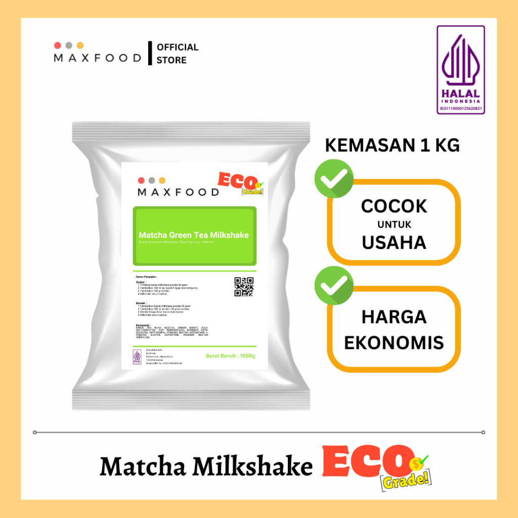 

MAXFOOD - [ECO] Matcha Milkshake Powder / Bubuk Minuman Rasa Matcha Milkshake Ekonomis 1 KG