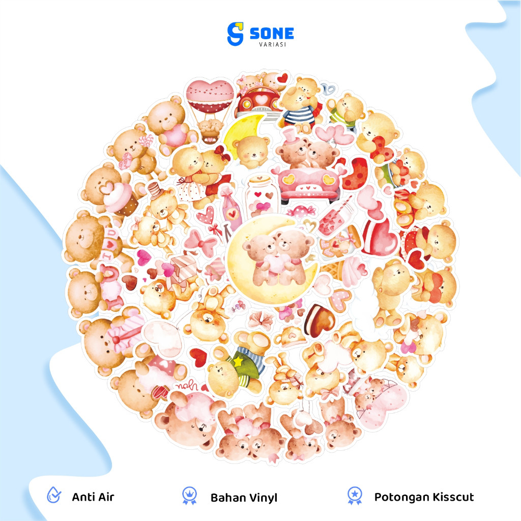 

Stiker Baby Bear Paper Vinyl Waterproof Sticker Kartun Lucu Dekor Buku Journal Koper Laptop