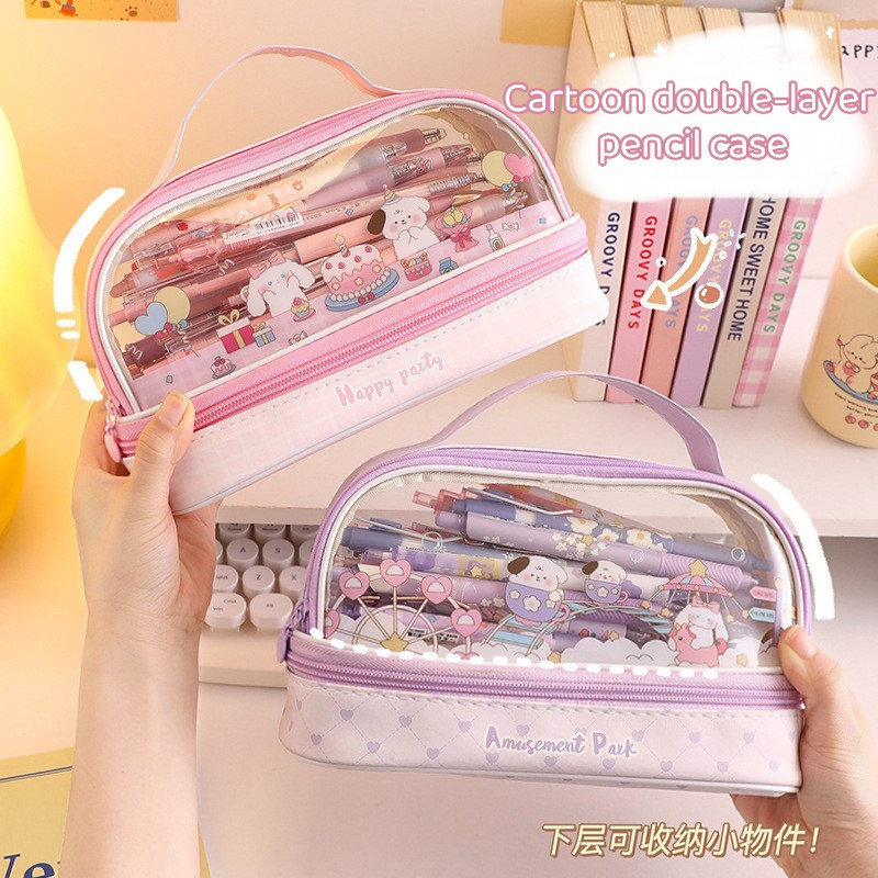 

【Dotding】Kartun Baru Kapasitas Pen Bag Storage Bag untuk mahasiswa SMA Kotak Alat Tulis Junior Portable Lucu Sederhana H301