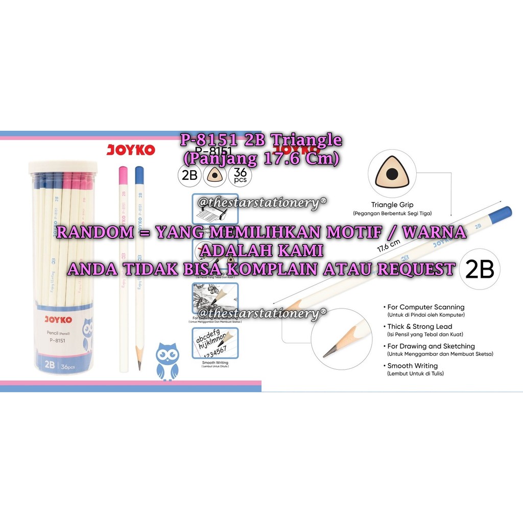 

(1 Tube Isi 36 Pcs) GROSIR Pensil Tabung JOYKO P-8151 2B / Pencil Pensil Joyko P-8151 2B (1 Tube/36)