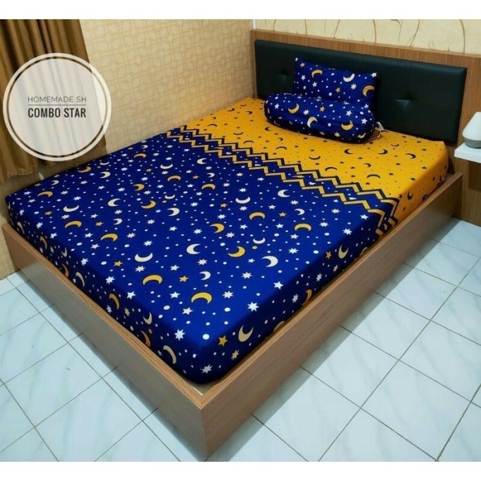 "SKY.LD" -   PASTI READY Sprei Bulan Bintang 1 Set 2 Sarung Bantal 1 Sarung Guling UK 180x200 - Comb
