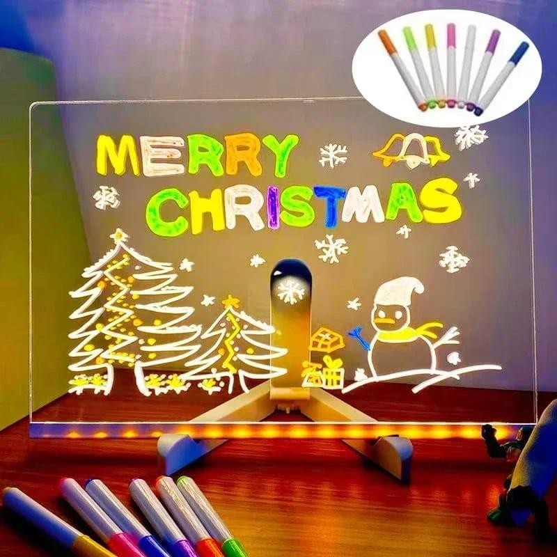 

Acrylic Clear Light Up Dry Erase Board with Stand Desktop Glow Memo LED Letter Rewritable Message Board with 7 Color Markers