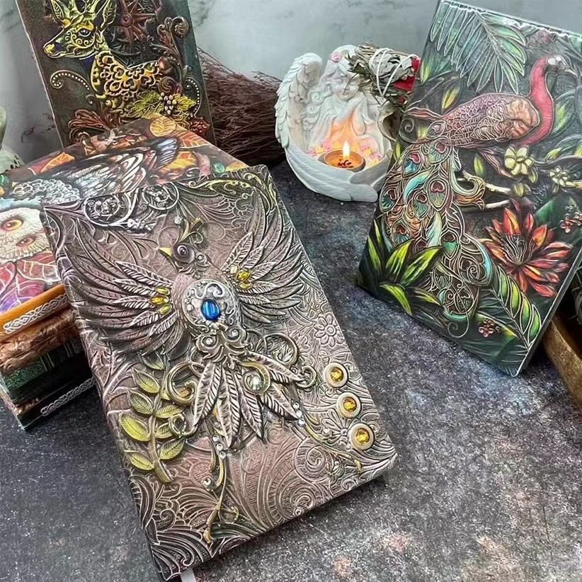 

Vintage Animal Diary Agenda Notebook Office Bullets Log 3D Embossed Leather Notepad Teacher Man Gift Stationery School Supplies