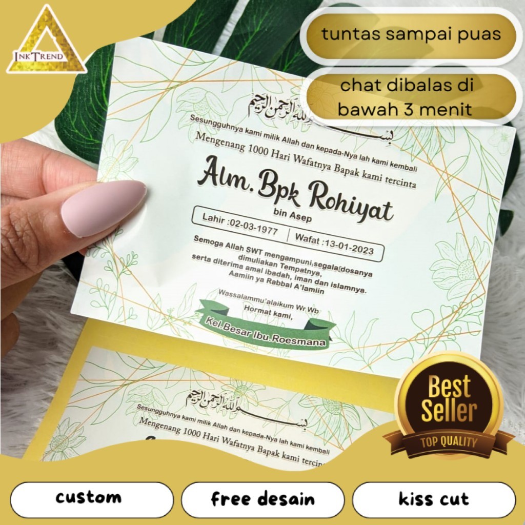 

INKA Stiker Tahlilan Kartu Wafatnya Persegi Chromo Mengenang 40 100 1000 Hari Sticker Box Murah