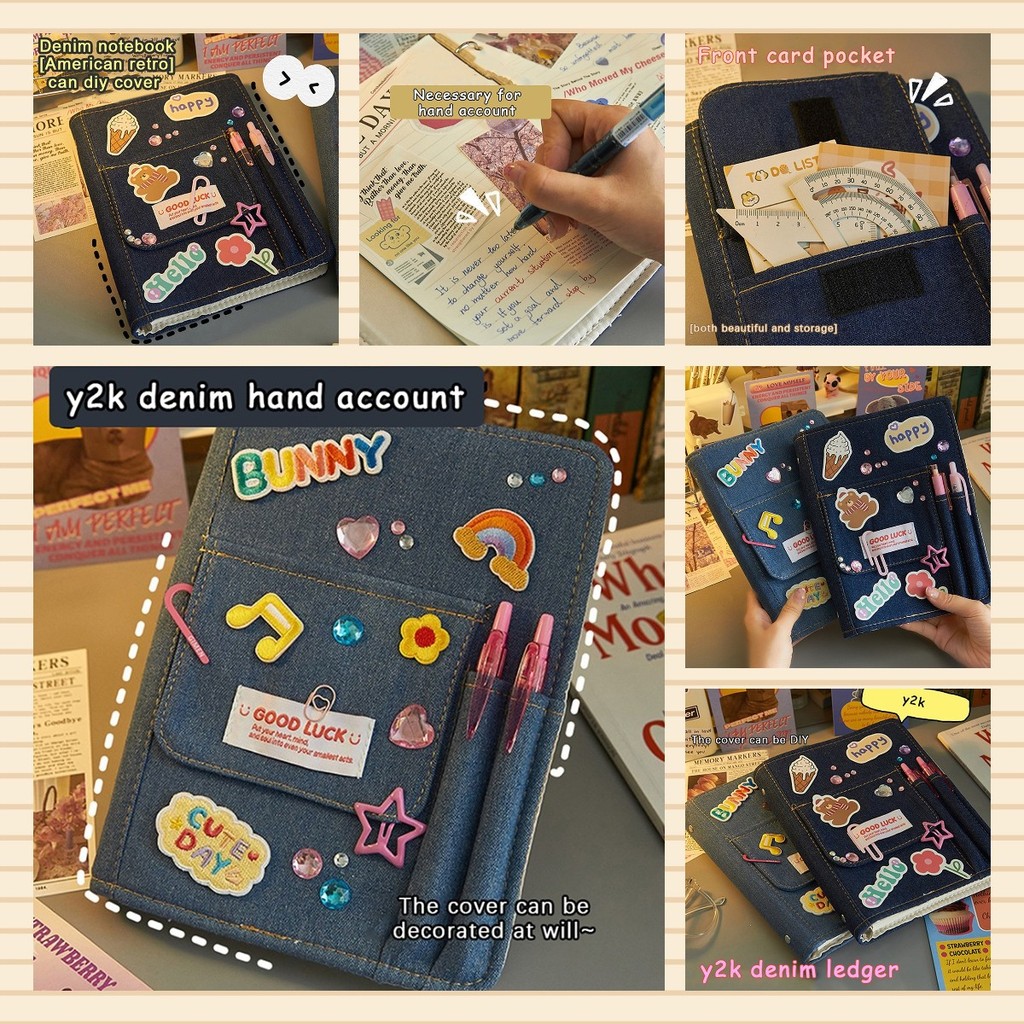 

Creative Denim Notebooks Binder Journal Hand Ledger Diary With Pocket Girl Notebook Stationery Storage Korean School Supplies