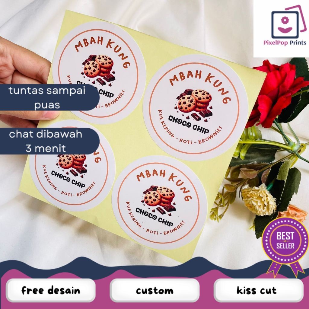 

Opikapip 2-4 Sticker Toples Kue Kering Bulat Stiker Chromo Custom Cookies Lebaran Idul Fitri Murah