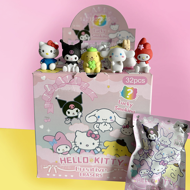 

32pcs/box Sanrio Pencil Eraser Cute Hello Kitty My Melody Kuromi Cinnamoroll Student Eraser Stationery School Supplies Wholesale