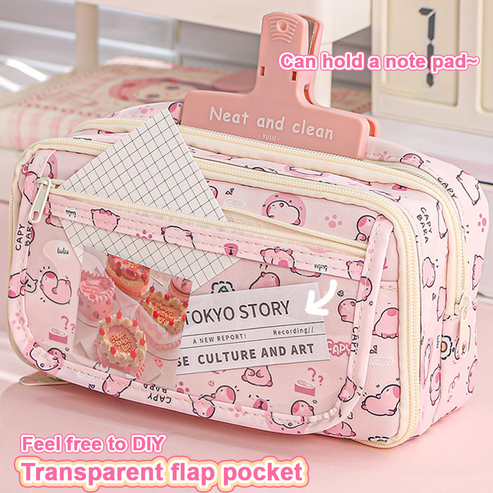 

【Dotding】Tas Pensil Karakter Ruby Lucu Warna Pink Kapasitas Besar untuk Siswa Wanita dengan Kantong Transparan Tutup Flip H496
