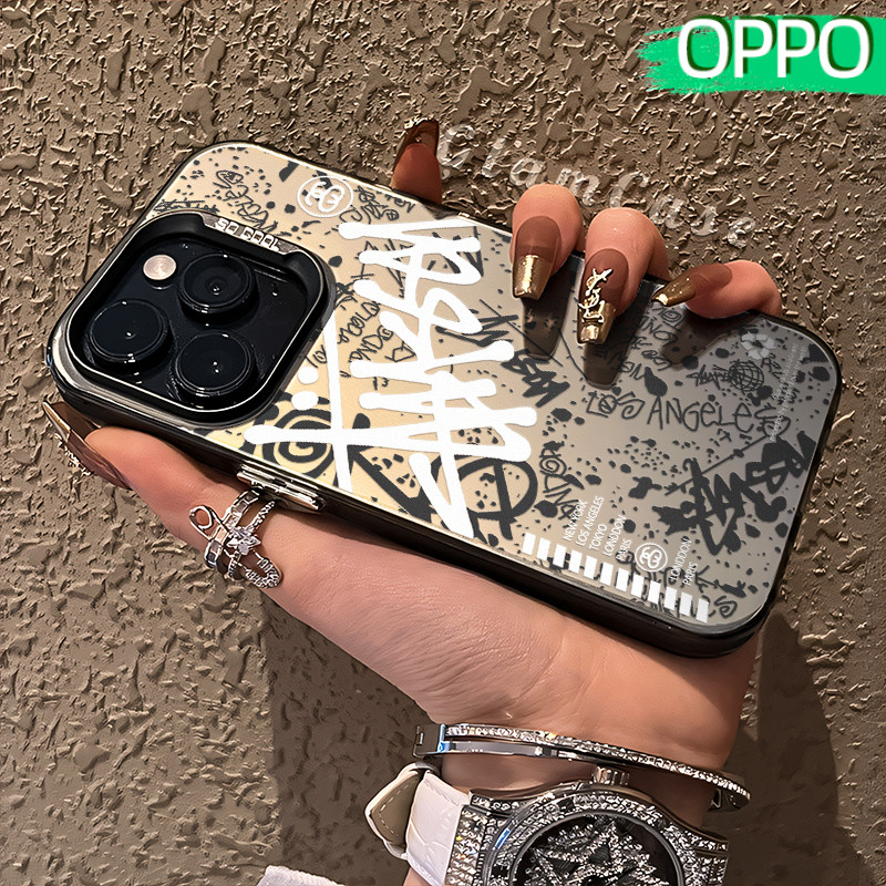Keren Stussy Glossy Hologram PC Case OPPO A18 A57 A16 A15 A17 A60 A3x A3s A5s A54 A53 A12 A31 A58 A1