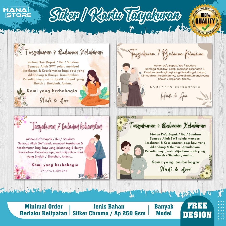 

Cetak Kartu/Stiker Label Tasyakuran 4/7 Bulanan Kehamilan HIJAB, Syukuran 4,7 Bulanan Kehamilan Premium