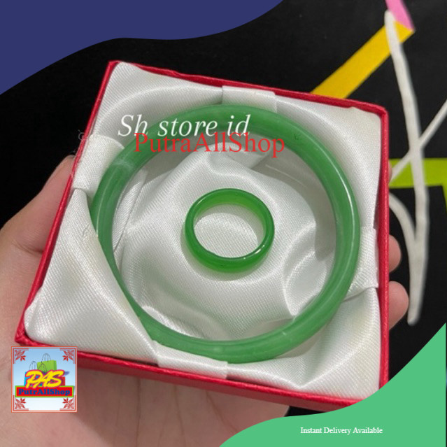 [PAS] SET GELANG CINCIN BATU GIOK Gelang Giok Natural Alami Gelang Kesehatan Batu Giok Natural Emera