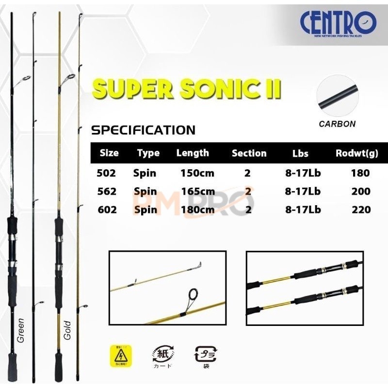 Joran Spinning Centro Super Sonic J II 502 562 602 / Panjang 150cm 168cm 180cm 8-17lb Material Carbo