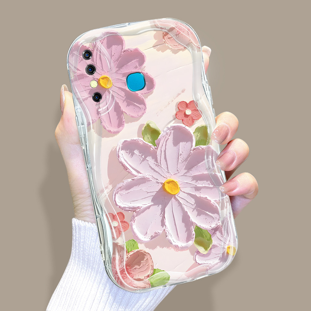Infinix Hot 8 Pro X650 X650C Untuk Hp Casing Phone Case Handphone Soft Cover Oil Painting Flowers Kesing Cream Cassing