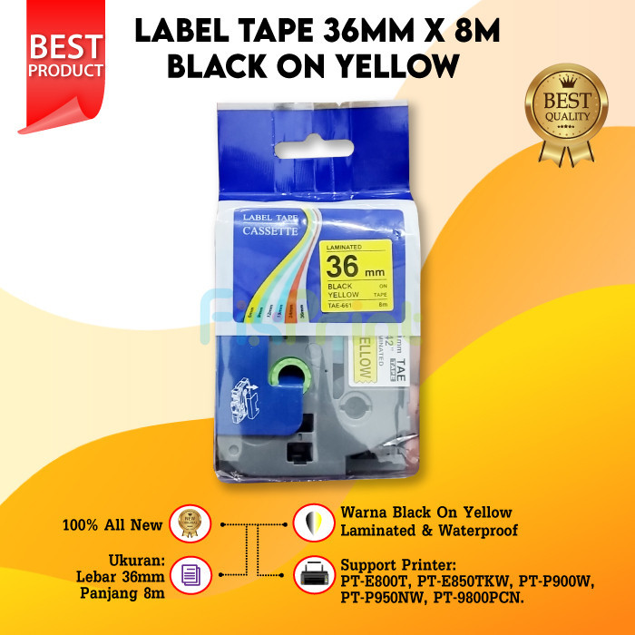 

Label Tape TZe-661 TZE-661 36mm Black On Yellow Laminated Compatible