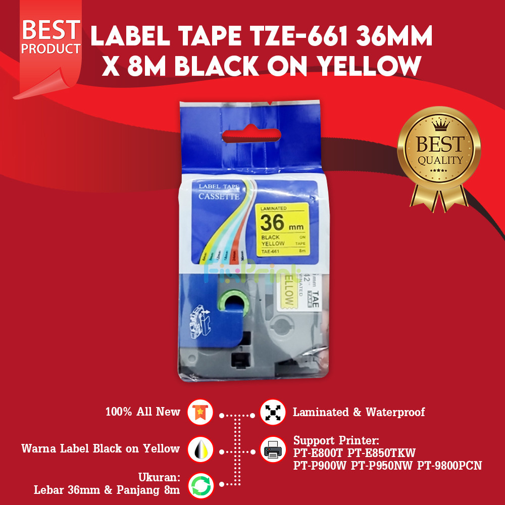 

Label Tape TZe-661 TZE-661 36mm Black On Yellow Laminated Compatible