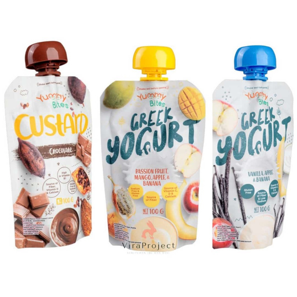 9+ Yummy Bites Greek Yogurt / Custard Chocolate/ Puree Buah Bayi Sehat Mpasi 100G