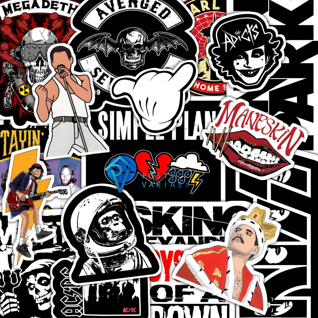 

50 Pcs Sticker Pack Aesthetic Band Rock Metal Kekinian Untuk Gitar Laptop Helm Tumbler Anti Air