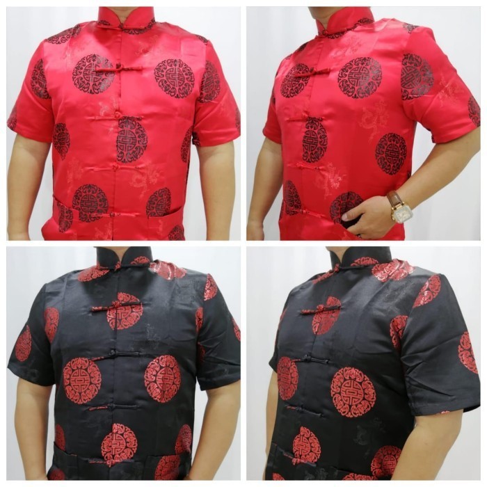 promo ✨ -Cheongsam Atasan Pria Lengan Pendek - Hitam, S